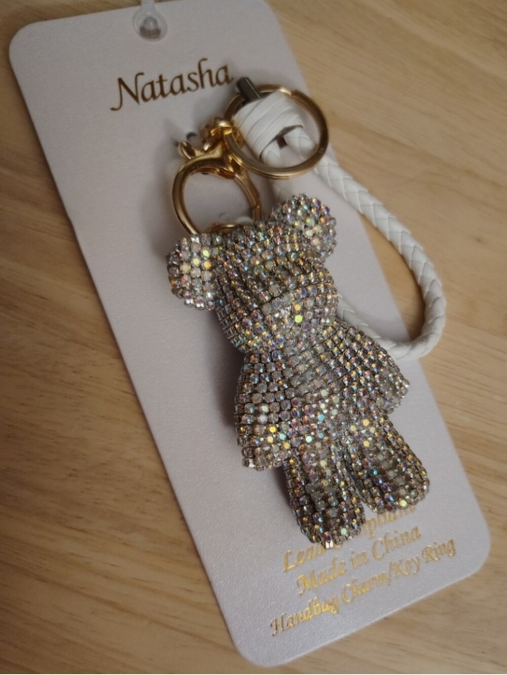 Natasha Couture Crystal Teddy Bear Keychain Bag Charm - New